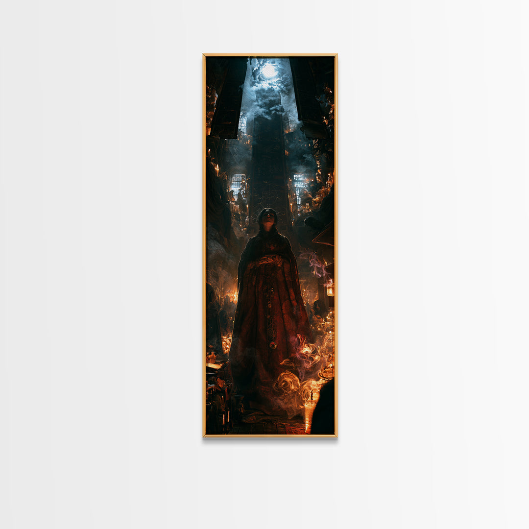 The Lantern Market Beyond The Veil, Antique Gothic Portrait, Tall Narrow Wall Art, Canvas Print, Gothic Wall Decor, Halloween Portrait Art