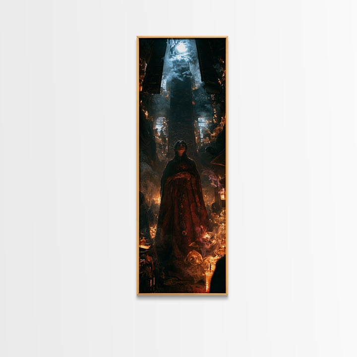 The Lantern Market Beyond The Veil, Antique Gothic Portrait, Tall Narrow Wall Art, Canvas Print, Gothic Wall Decor, Halloween Portrait Art