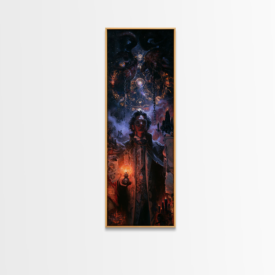 The Moonlit Shoggoth Menagerie, Dark Academia Wall Art, Tall Narrow Wall Art, Framed Canvas Print, Gothic Wall Decor, Halloween Portrait Art