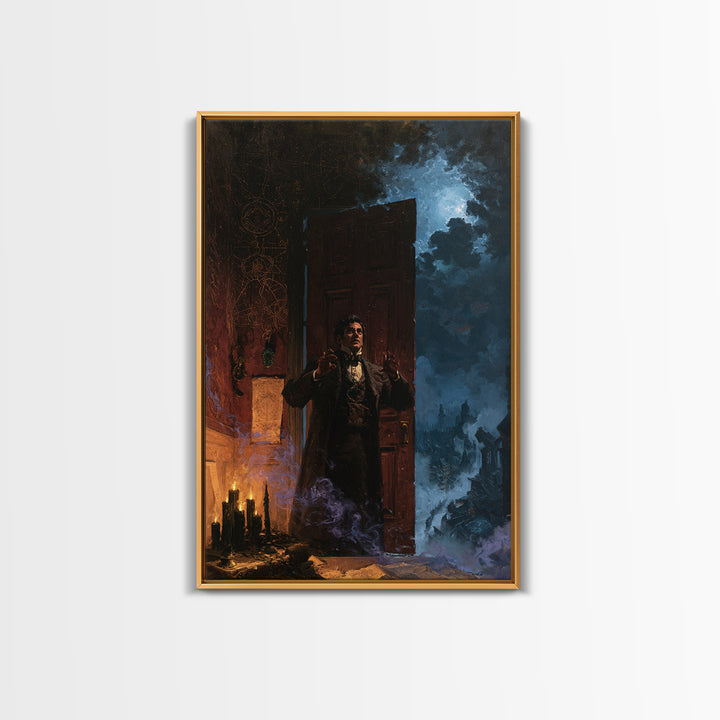 The Thirteenth Door Of Arkham House, Lovecraftian Portrait Art, Vertical Wall Art, Canvas Print, Gothic Wall Decor, Halloween Portrait Art