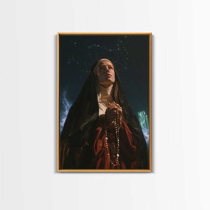 The Nun Of The Endless Constellation, Macabre Victorian Decor, Vertical Wall Art, Canvas Print, Gothic Wall Decor, Halloween Portrait Art