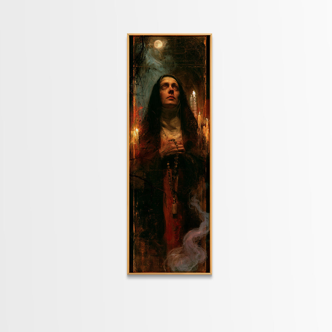 The Nun Of The Endless Constellation, Macabre Victorian Decor, Tall Narrow Wall Art, Framed Canvas Print, Gothic Wall Decor