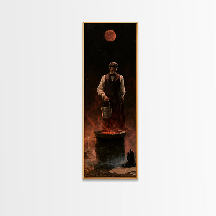 The Dreamwell Beneath Miskatonic, Victorian Horror Portrait, Tall Narrow Wall Art, Canvas Print, Gothic Wall Decor, Halloween Portrait Art