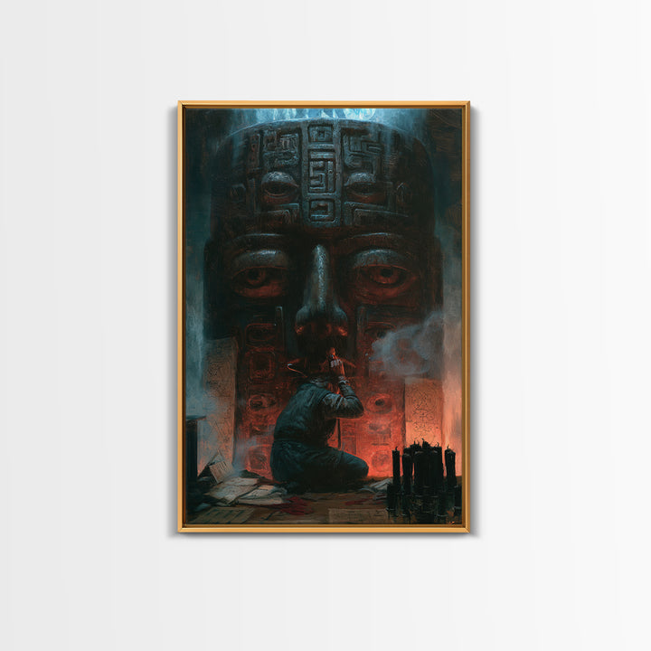 The Custodian Of The Whispering Idol, Victorian Horror Portrait, Vertical Wall Art, Framed Canvas Print, Gothic Wall Decor