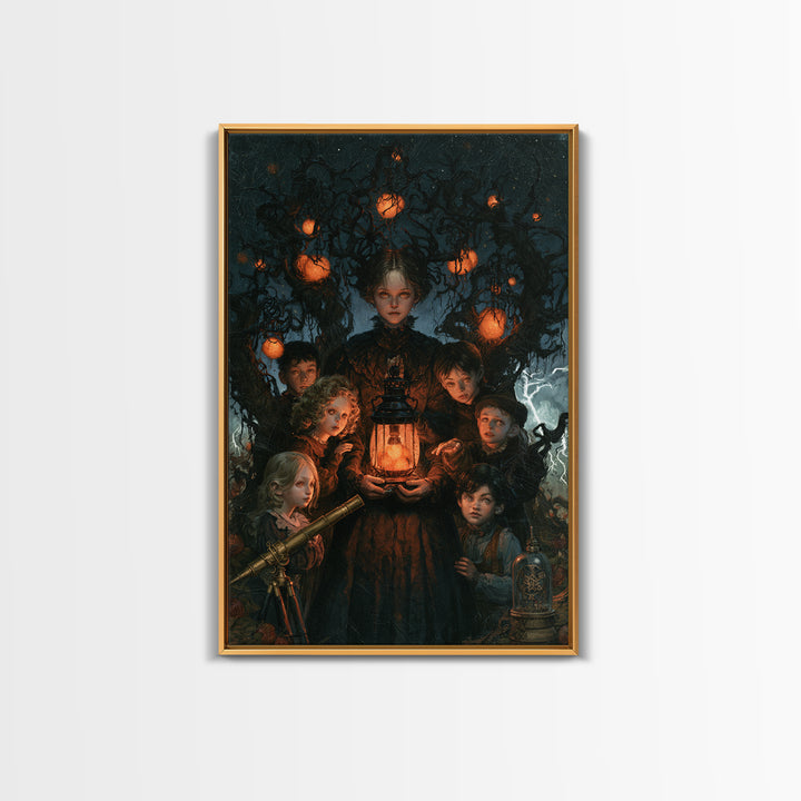 The Children Of The Star Orchard, Antique Gothic Portrait, Vertical Wall Art, Canvas Print, Gothic Wall Decor, Halloween Portrait Art