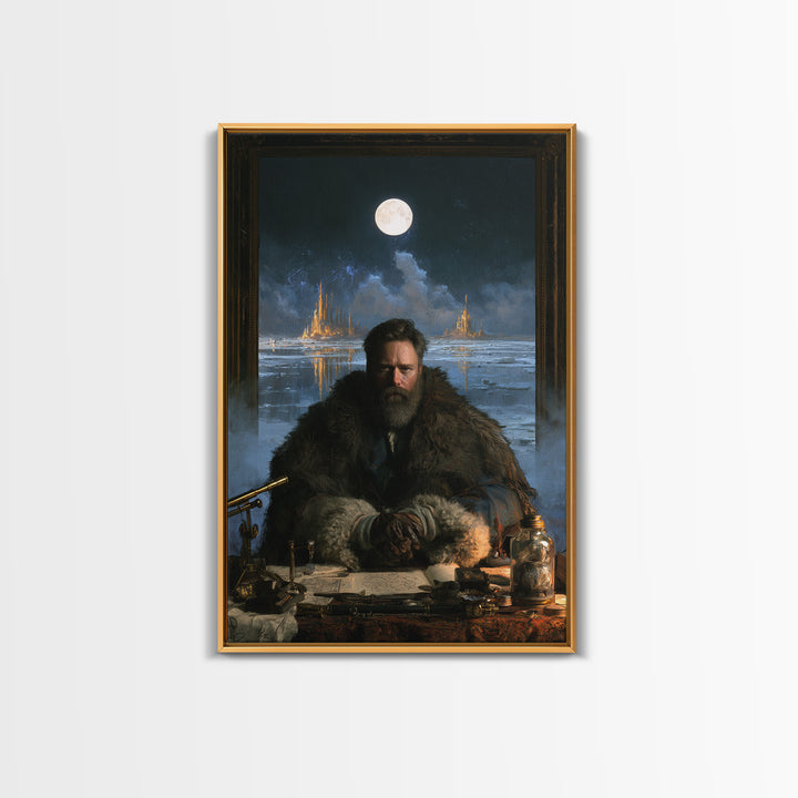 The Frost Beyond Carcosa, Lovecraftian Portrait Art, Vertical Wall Art, Framed Canvas Print, Gothic Wall Decor, Halloween Portrait Art