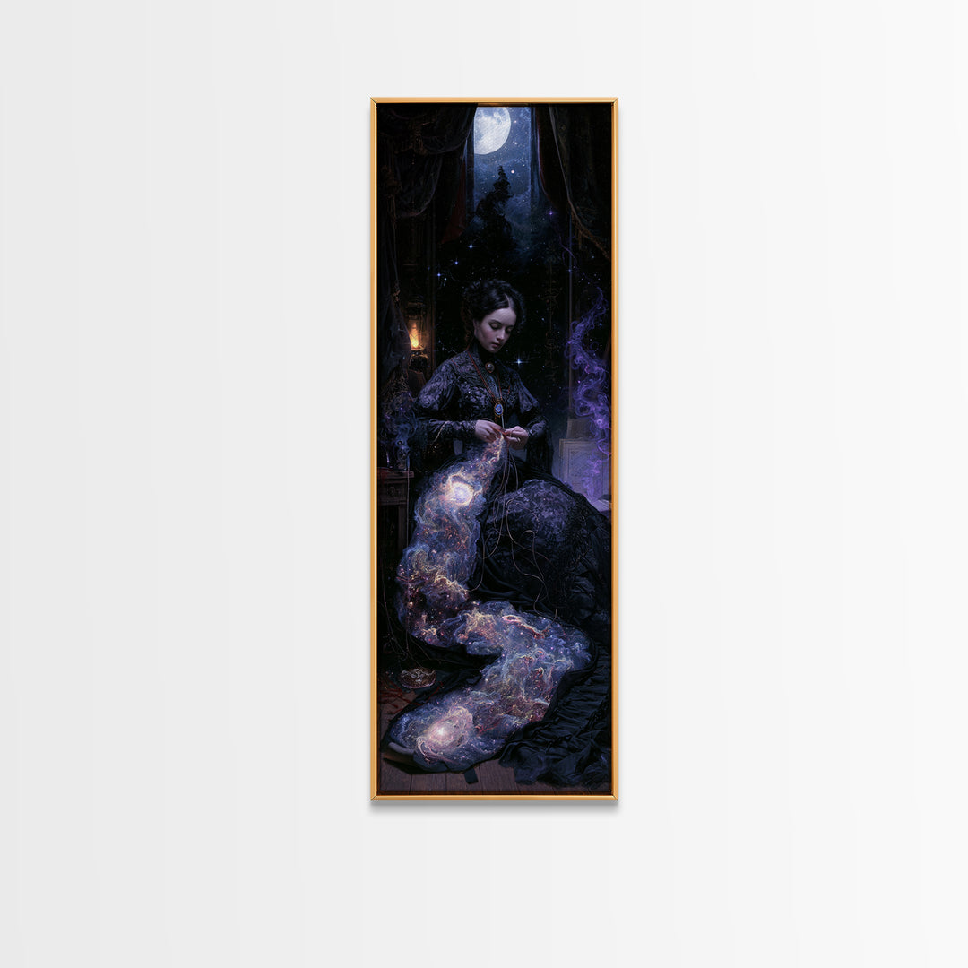 The Seamstress Of Living Nebulae, Victorian Cosmic Horror, Tall Narrow Wall Art, Framed Canvas Print, Gothic Wall Decor