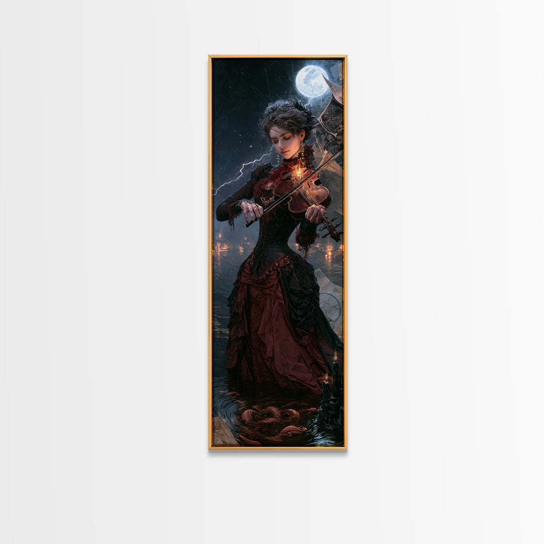 The Violinist Of The Drowned Moon, Victorian Gothic Art, Tall Narrow Wall Art, Framed Canvas Print, Gothic Wall Decor, Dark Fantasy Art