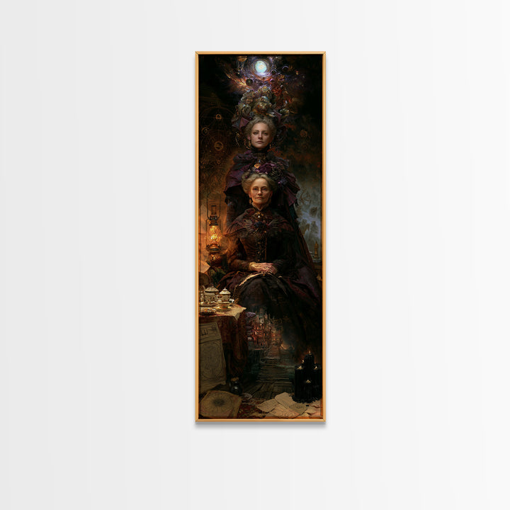 The Tea Party At Innsmouth Pier, Antique Gothic Portrait, Tall Narrow Wall Art, Canvas Print, Gothic Wall Decor, Halloween Portrait Art