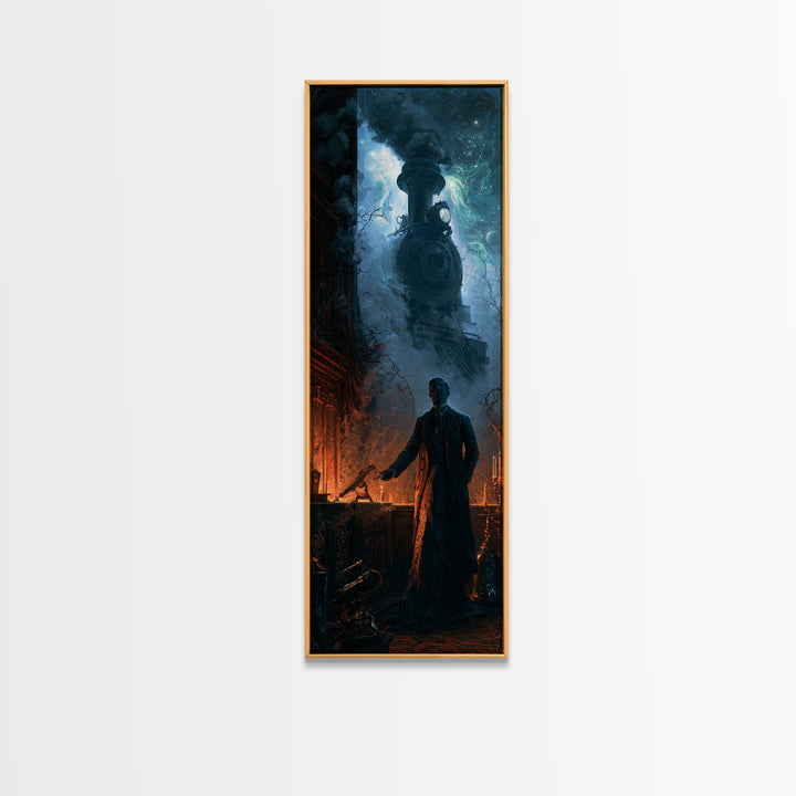 The Phantom Train To Kadath, Macabre Victorian Decor, Tall Narrow Wall Art, Canvas Print, Gothic Wall Decor, Halloween Portrait Art