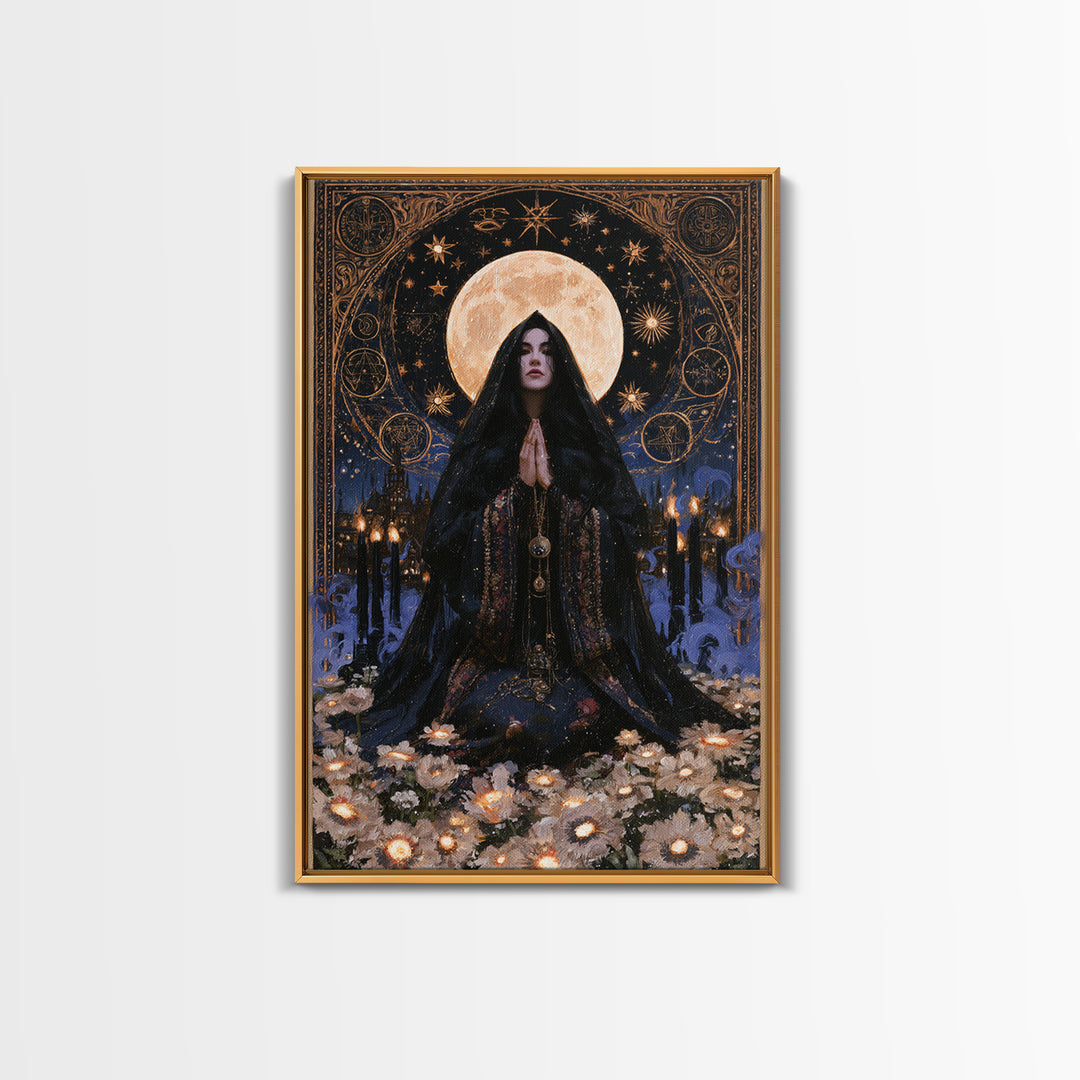 The Garden Of The Eyeless Moon, Lovecraftian Portrait Art, Vertical Wall Art, Framed Canvas Print, Gothic Wall Decor, Halloween Portrait Art