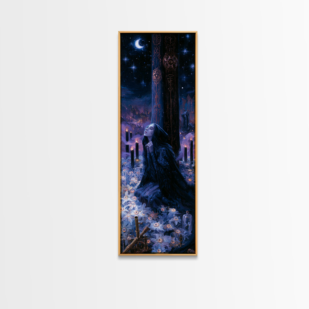 The Garden Of The Eyeless Moon, Dark Academia Wall Art, Tall Narrow Wall Art, Framed Canvas Print, Gothic Wall Decor, Halloween Portrait Art