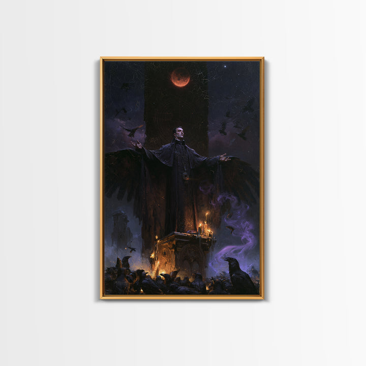 The Raven Sermon Of Leng, Victorian Horror Portrait, Vertical Wall Art, Framed Canvas Print, Gothic Wall Decor, Halloween Portrait Art