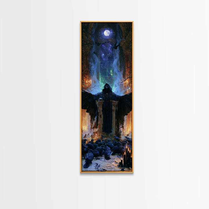 The Raven Sermon Of Leng, Victorian Gothic Art, Tall Narrow Wall Art, Canvas Print, Gothic Wall Decor, Halloween Portrait Art