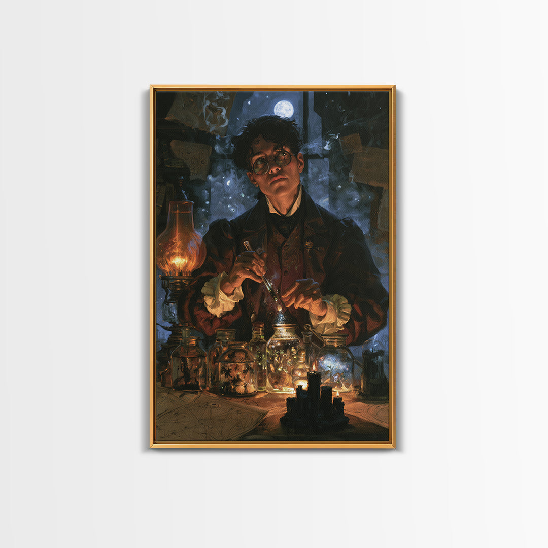 The Apothecary Of Black Seashell Dreams, Dark Academia Wall Art, Vertical Wall Art, Framed Canvas Print, Gothic Wall Decor, Dark Fantasy Art