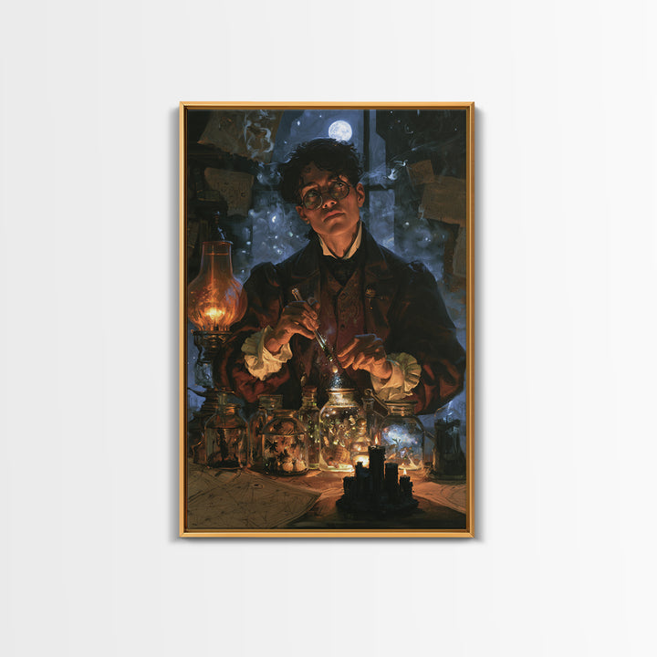 The Apothecary Of Black Seashell Dreams, Dark Academia Wall Art, Vertical Wall Art, Framed Canvas Print, Gothic Wall Decor, Dark Fantasy Art