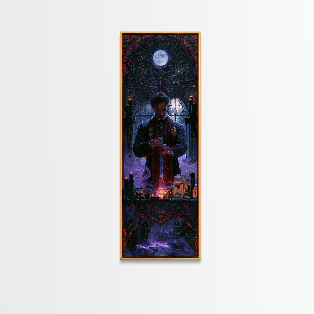 The Apothecary Of Black Seashell Dreams, Lovecraftian Portrait Art, Tall Narrow Wall Art, Framed Canvas Print, Gothic Wall Decor