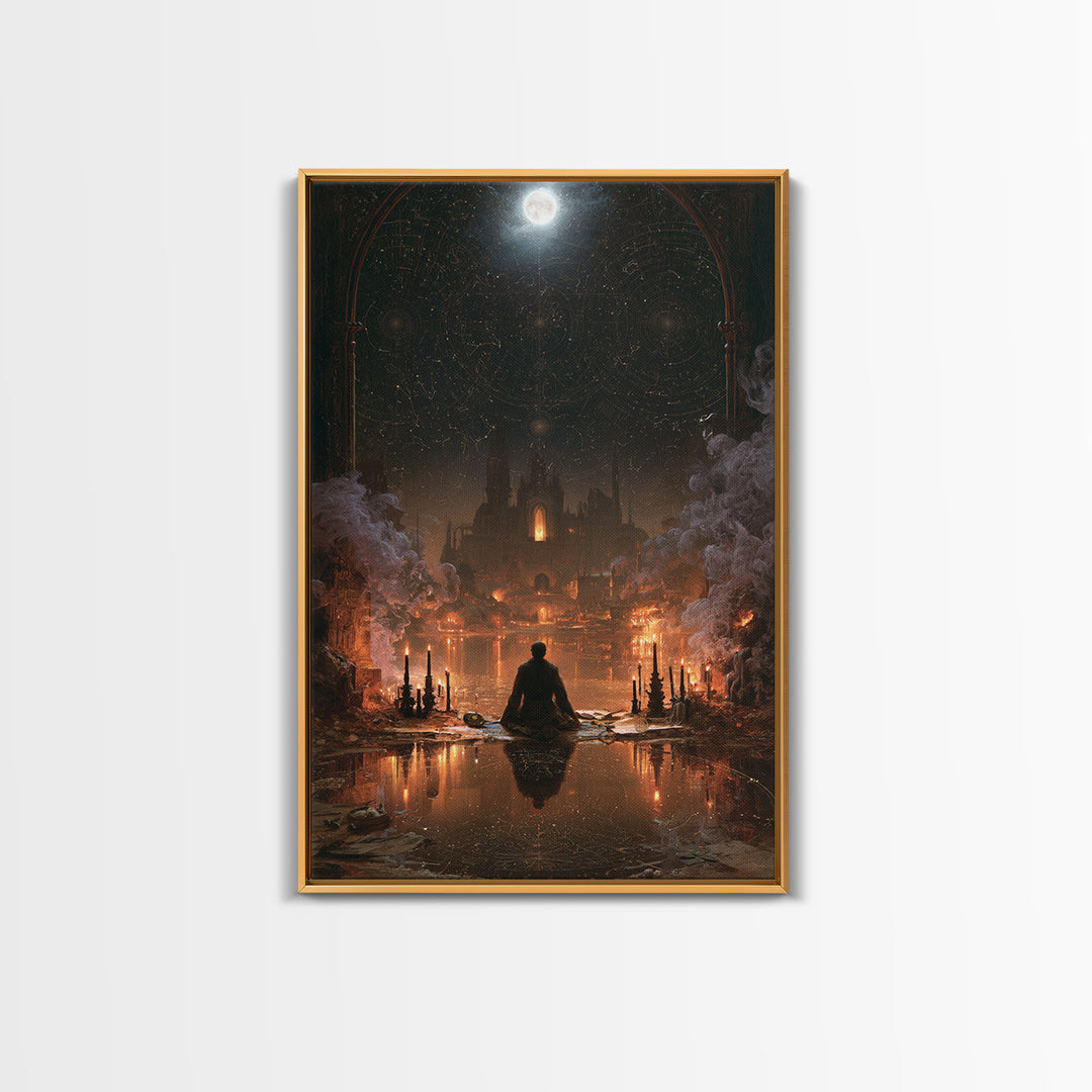 The Mirror Lake Of Lost Constellations, Victorian Gothic Art, Vertical Wall Art, Canvas Print, Gothic Wall Decor, Halloween Portrait Art