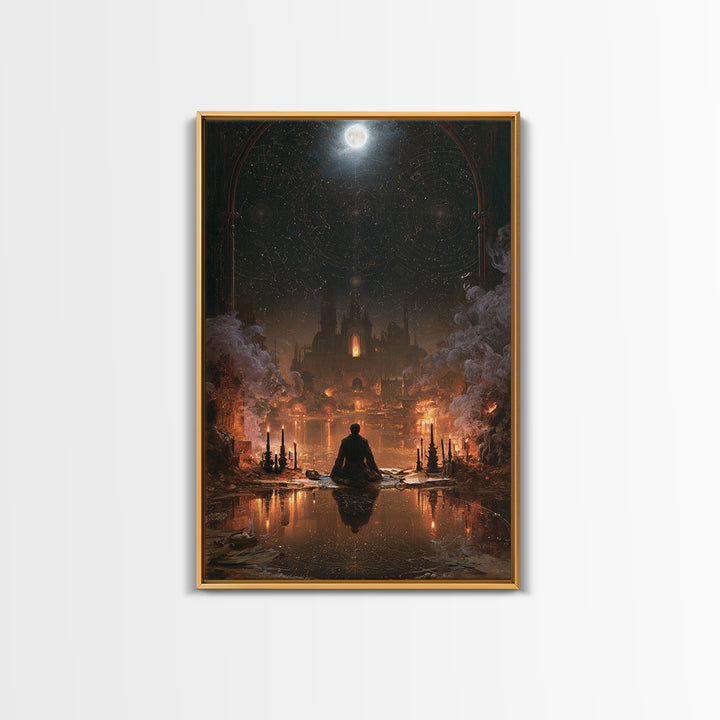 The Mirror Lake Of Lost Constellations, Victorian Gothic Art, Vertical Wall Art, Canvas Print, Gothic Wall Decor, Halloween Portrait Art