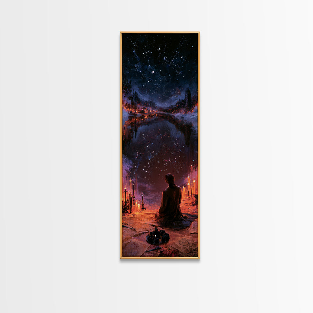 The Mirror Lake Of Lost Constellations, Lovecraftian Portrait Art, Tall Narrow Wall Art, Framed Canvas Print, Gothic Wall Decor