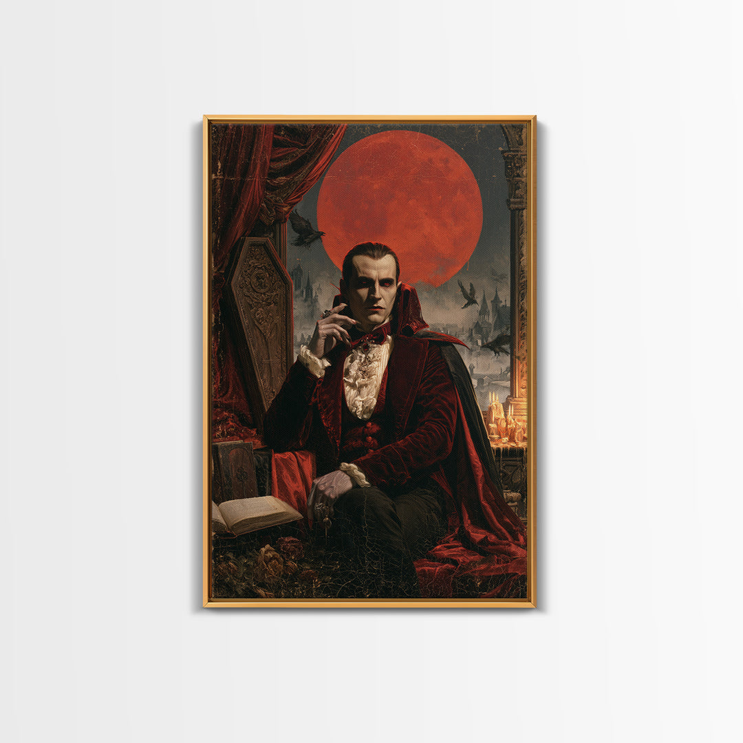 The Crimson Count, Victorian Vampire Portrait, Vertical Canvas Print, Macabre Home Decor, Antique Horror Decor, Classic Monster Art