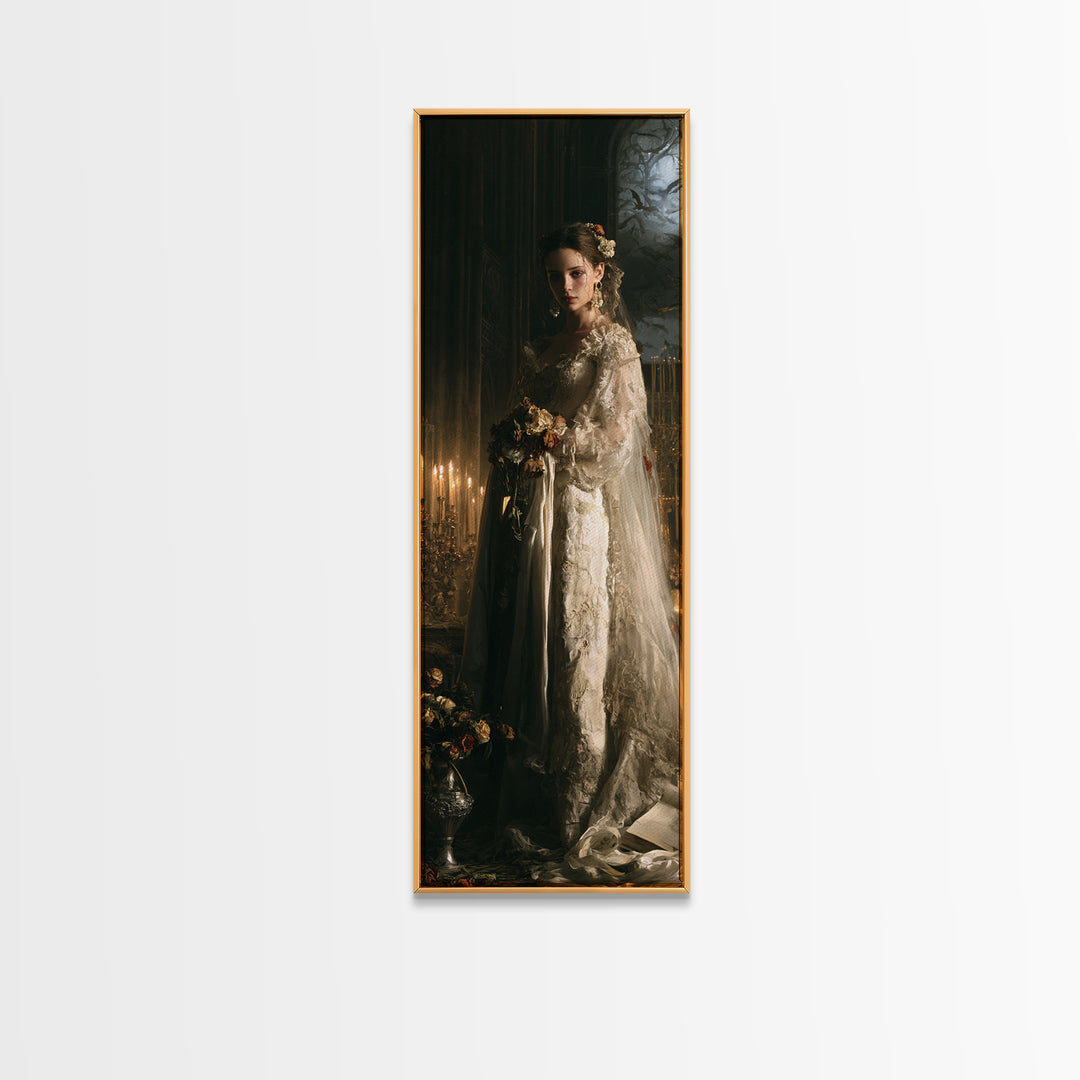 The Chapel Crypt Bride, Victorian Vampire Portrait, Tall Narrow Canvas Print, Classic Halloween Decor, Classic Monster Art