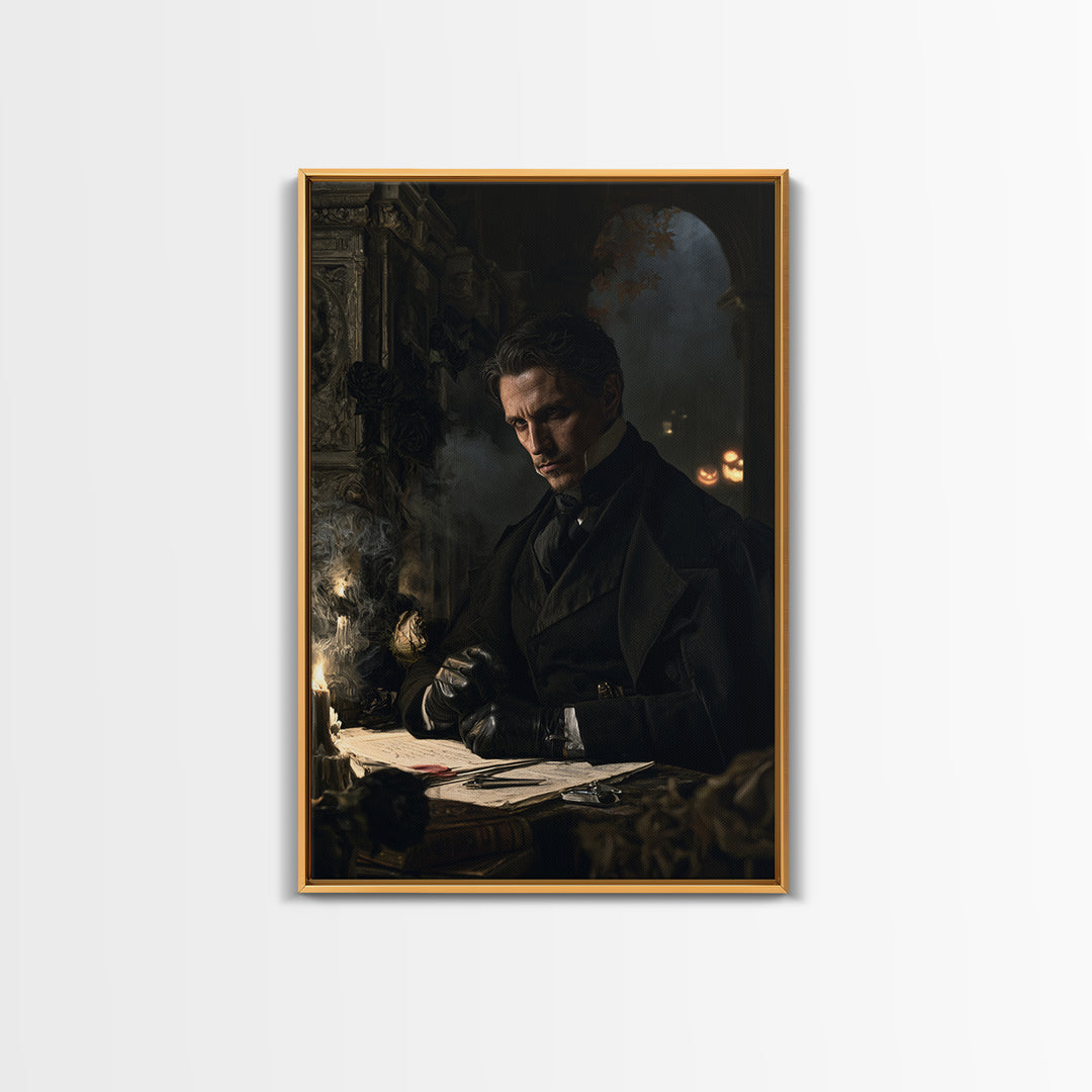 The Nocturne Barrister, Victorian Vampire Portrait, Vertical Canvas Print, Dark Academia Decor, Antique Horror Decor, Classic Monster Art