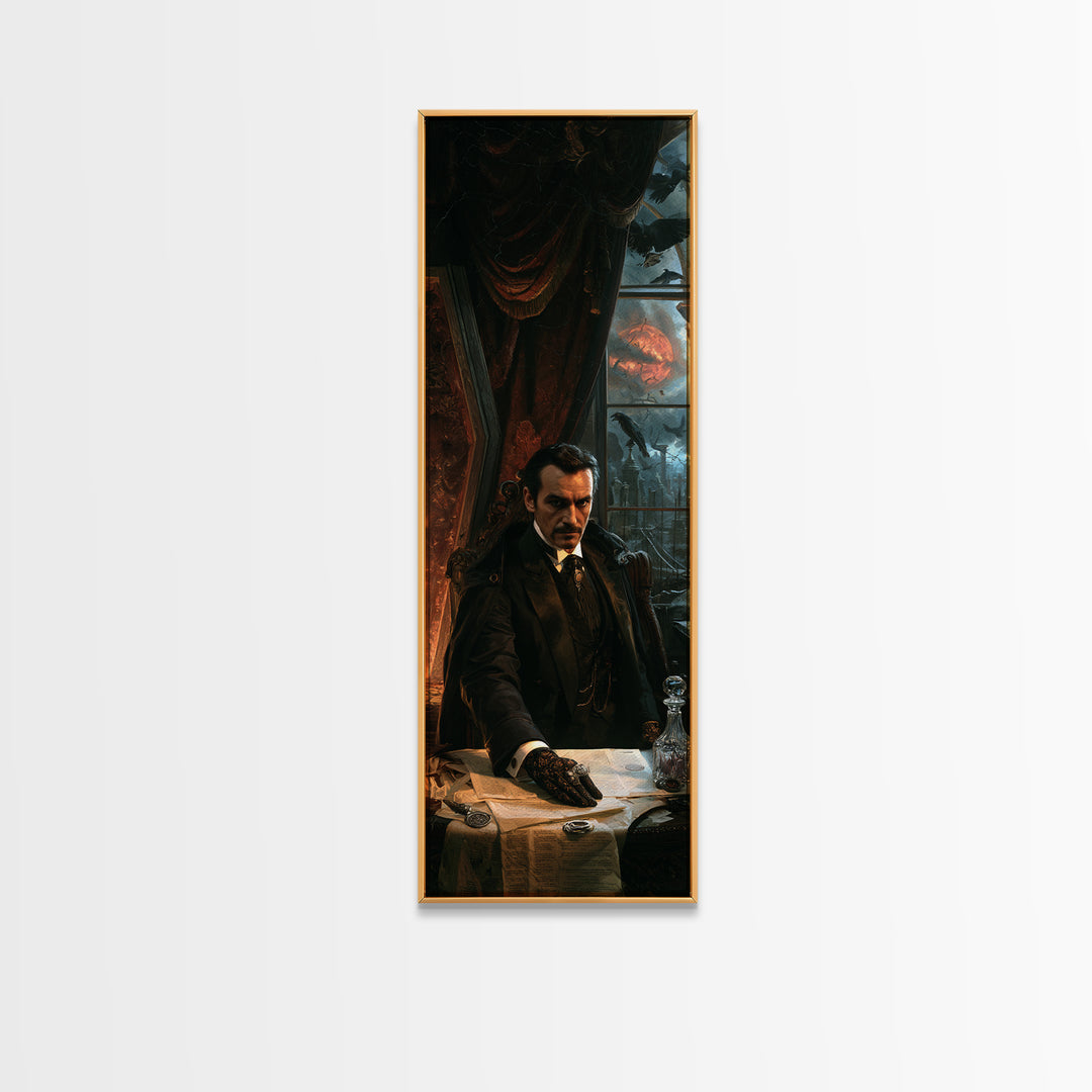 The Nocturne Barrister, Victorian Vampire Portrait, Tall Narrow Canvas Print, Macabre Home Decor, Canvas Print, Classic Monster Art