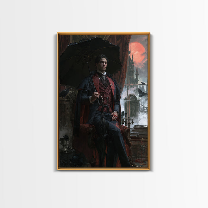 The Cemetery Gentleman, Victorian Vampire Portrait, Vertical Canvas Print, Gothic Home Decor, Gothic Wall Decor, Classic Monster Art
