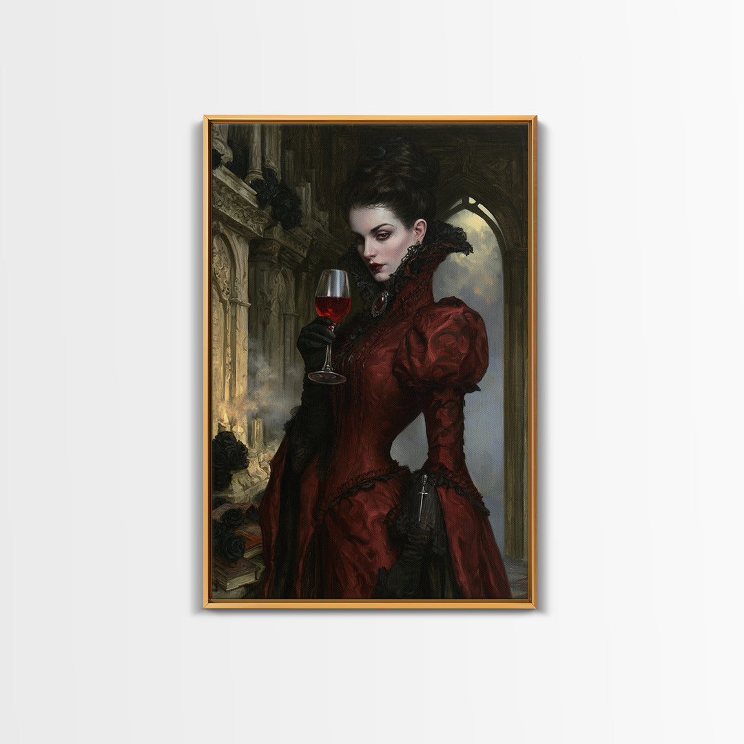 The Scarlet Thirst Duchess, Victorian Vampire Portrait, Vertical Canvas Print, Gothic Home Decor, Gothic Wall Decor, Classic Monster Art