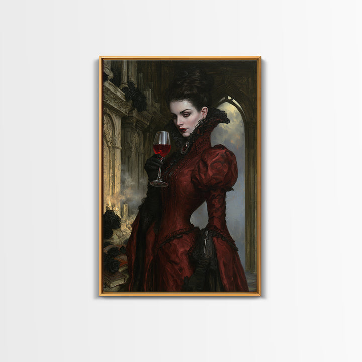The Scarlet Thirst Duchess, Victorian Vampire Portrait, Vertical Canvas Print, Gothic Home Decor, Gothic Wall Decor, Classic Monster Art