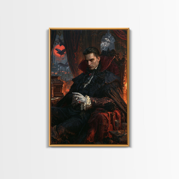 The Last Carpathian Lord, Victorian Vampire Portrait, Vertical Canvas Print, Classic Halloween Decor, Classic Monster Art
