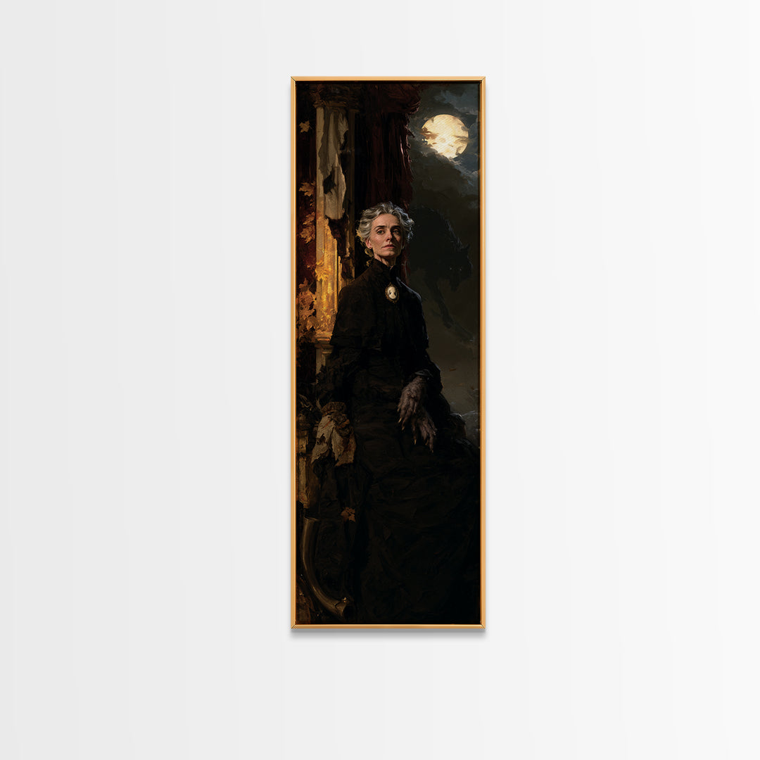 The Wolf Moon Governess, Victorian Werewolf Portrait, Tall Narrow Canvas Print, Dark Academia Decor, Canvas Print, Classic Monster Art