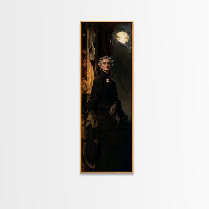The Wolf Moon Governess, Victorian Werewolf Portrait, Tall Narrow Canvas Print, Dark Academia Decor, Canvas Print, Classic Monster Art