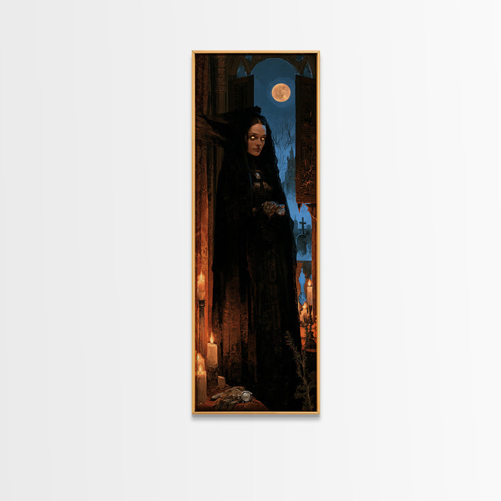 The Widow Of The Full Moon, Victorian Werewolf Portrait, Tall Narrow Canvas Print, Classic Halloween Decor, Canvas Print