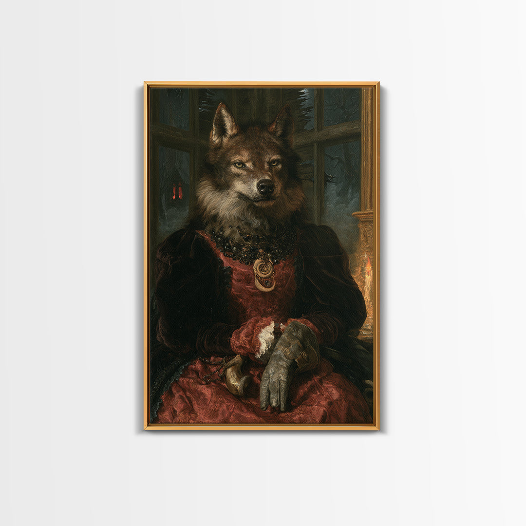 The Velvet Lycan Duchess, Victorian Werewolf Portrait, Vertical Canvas Print, Gothic Home Decor, Gothic Wall Decor, Classic Monster Art