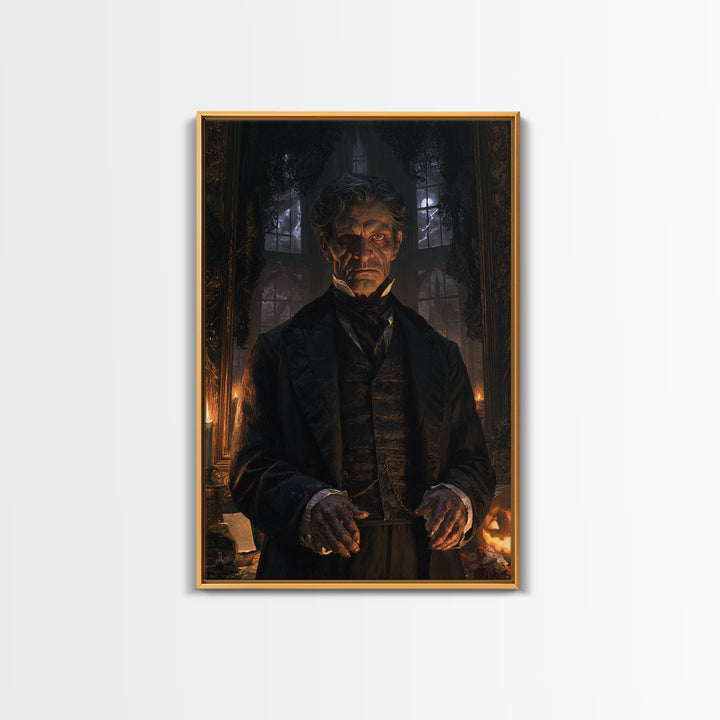 The Parish Beast, Victorian Werewolf Portrait, Vertical Canvas Print, Dark Academia Decor, Canvas Print, Classic Monster Art