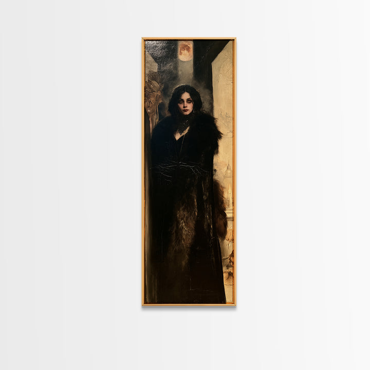 The Heiress Of Howling Fen, Victorian Werewolf Portrait, Tall Narrow Canvas Print, Classic Halloween Decor, Gothic Wall Decor
