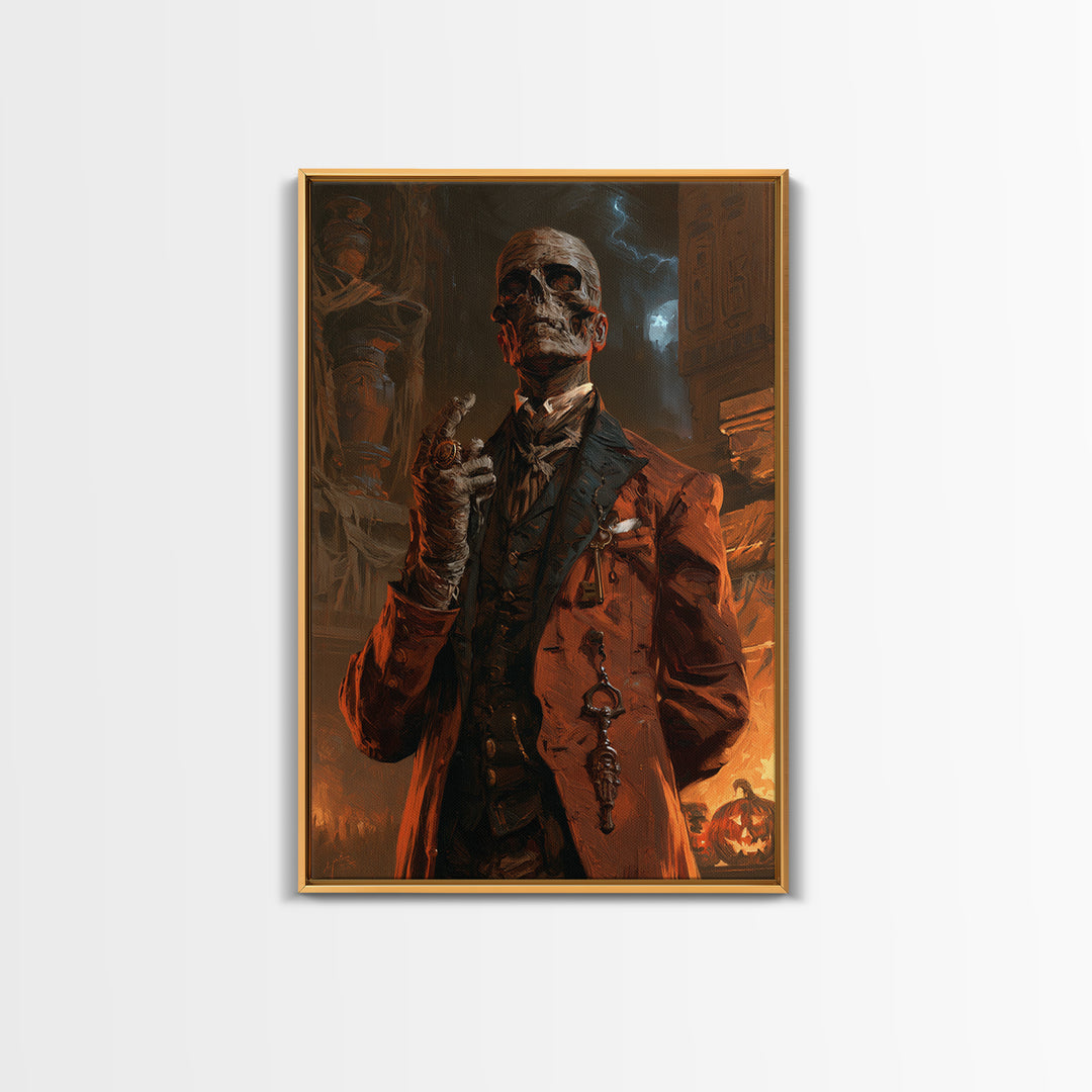 The Linen Baron, Victorian Mummy Portrait, Vertical Canvas Print, Gothic Home Decor, Antique Horror Decor, Classic Monster Art