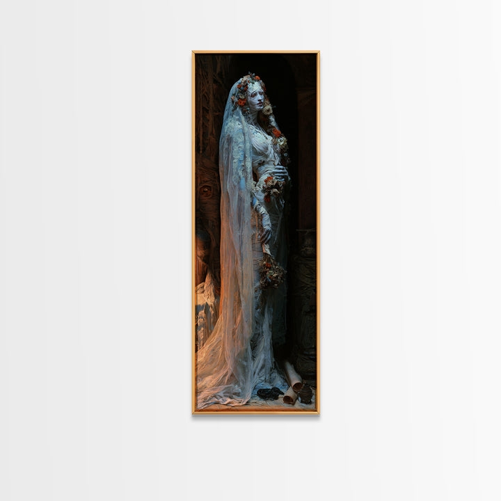 The Mausoleum Bride, Victorian Mummy Portrait, Tall Narrow Canvas Print, Macabre Home Decor, Halloween Portrait Art, Classic Monster Art