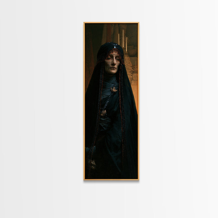 The Canopic Widow, Victorian Mummy Portrait, Tall Narrow Canvas Print, Classic Halloween Decor, Antique Horror Decor, Classic Monster Art