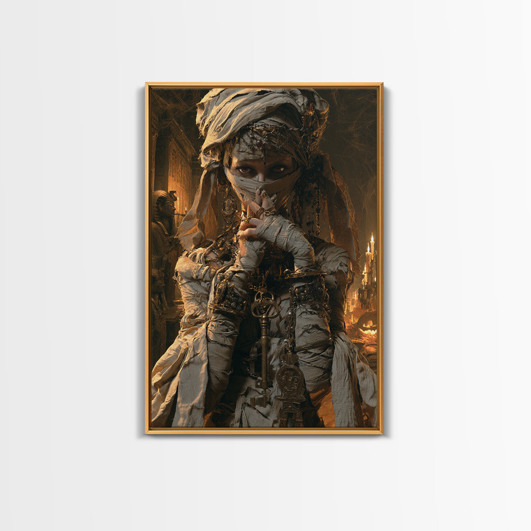The Pyramid Heiress, Victorian Mummy Portrait, Vertical Canvas Print, Gothic Home Decor, Halloween Portrait Art, Classic Monster Art