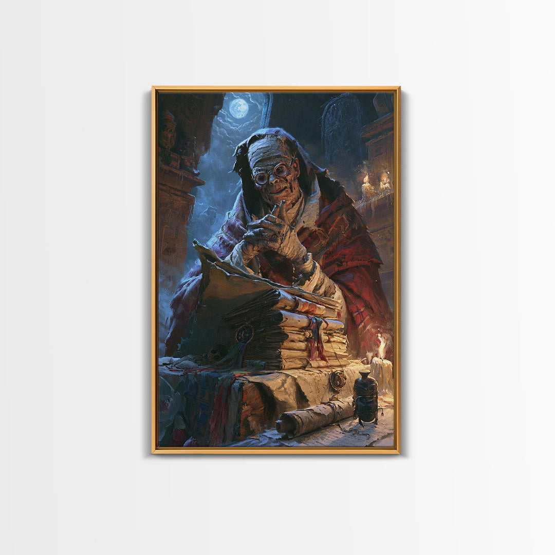 The Desert Archivist, Victorian Mummy Portrait, Vertical Canvas Print, Classic Halloween Decor, Canvas Print, Classic Monster Art