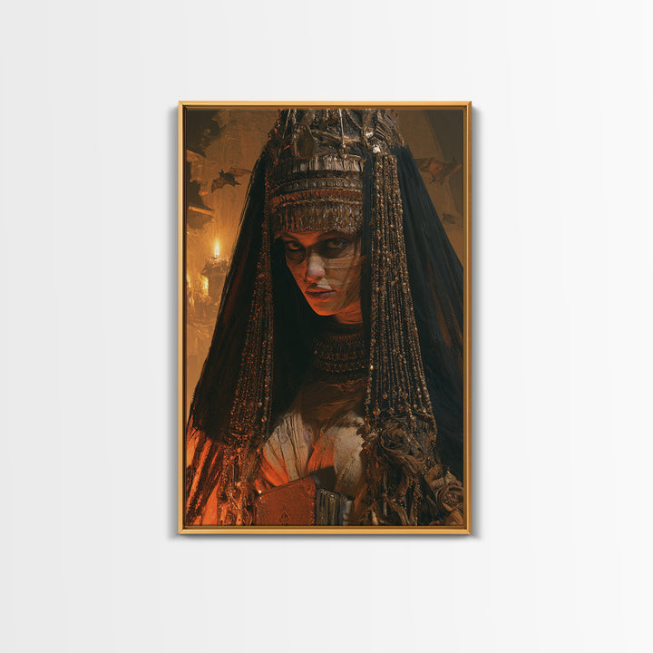 The Lost Nile Countess, Victorian Mummy Portrait, Vertical Canvas Print, Antique Style Decor, Halloween Portrait Art, Classic Monster Art