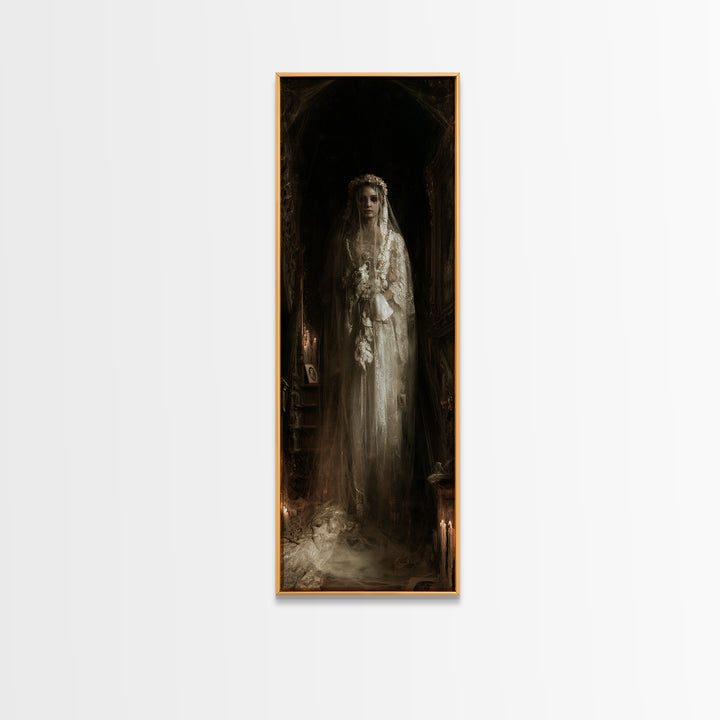 The Hollow-Eyed Bride, Victorian Ghost Portrait, Tall Narrow Canvas Print, Classic Halloween Decor, Canvas Print, Classic Monster Art