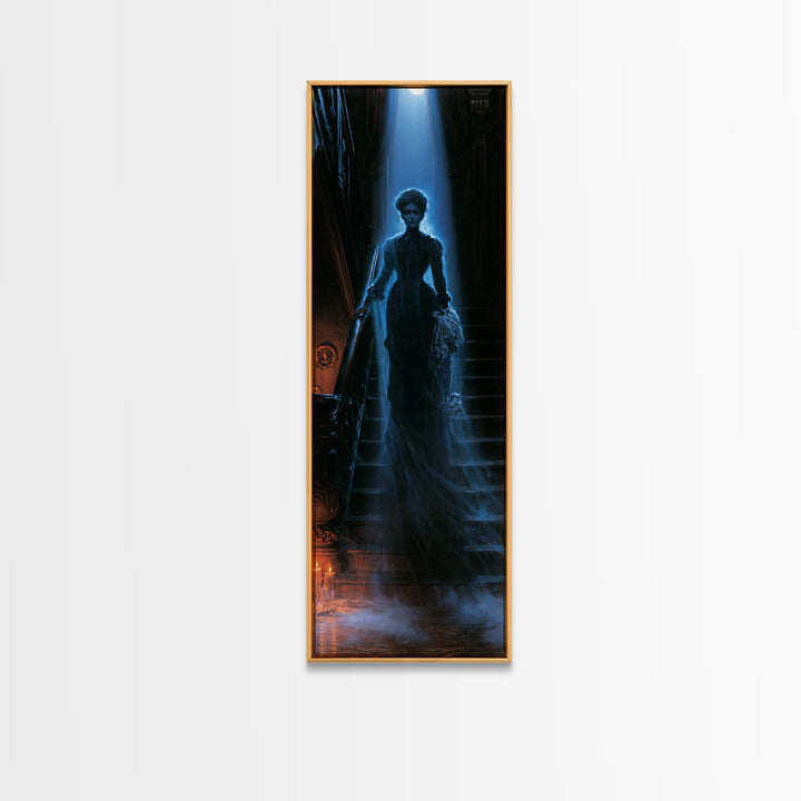The Staircase Apparition, Victorian Ghost Portrait, Tall Narrow Canvas Print, Macabre Home Decor, Gothic Wall Decor, Classic Monster Art