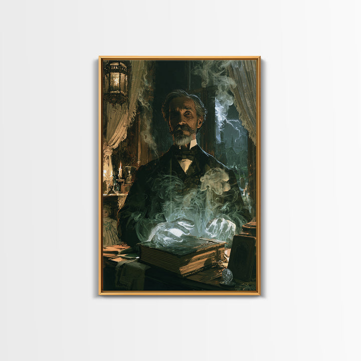 The Library Specter, Victorian Ghost Portrait, Vertical Canvas Print, Classic Halloween Decor, Antique Horror Decor, Classic Monster Art