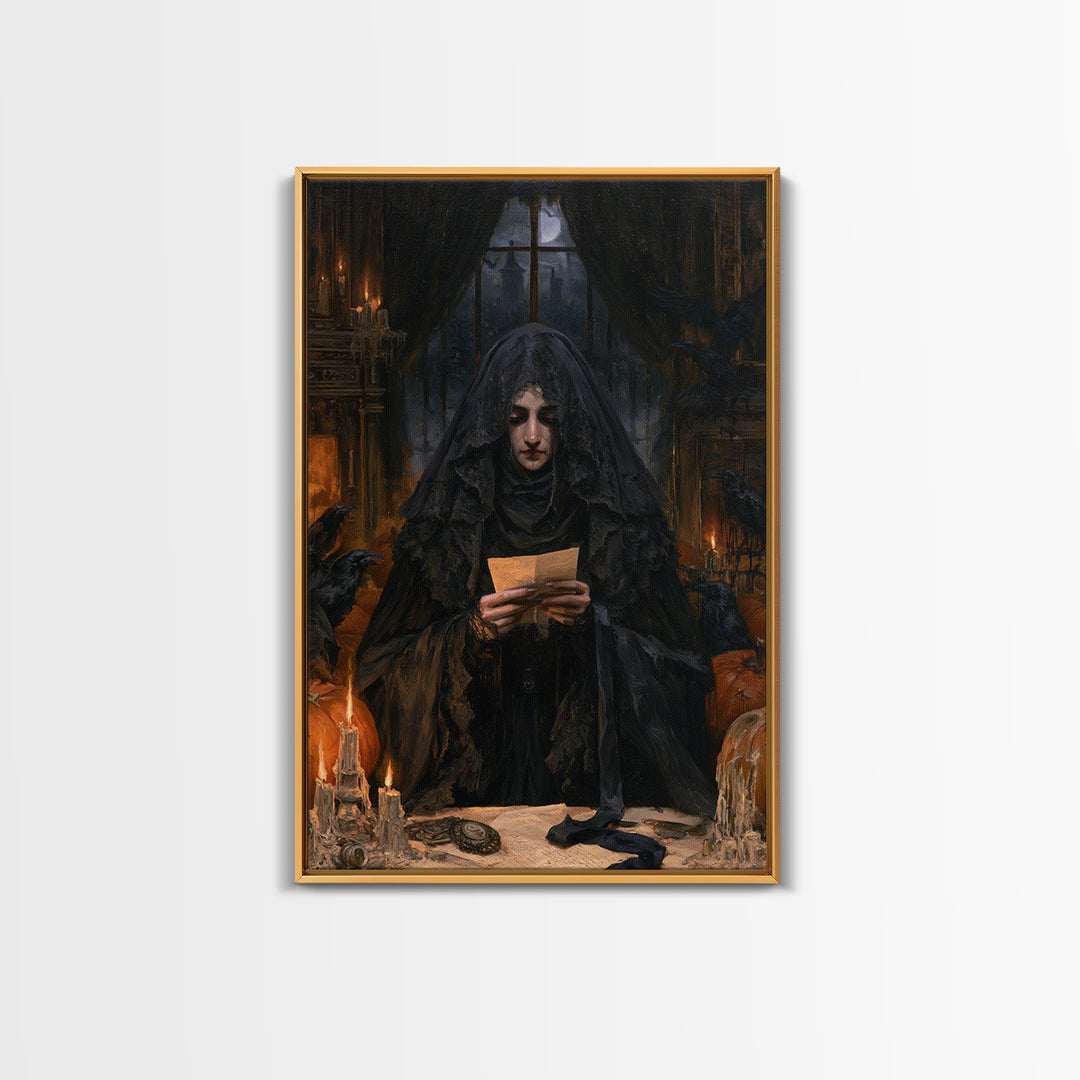 The Veiled Mourner, Victorian Ghost Portrait, Vertical Canvas Print, Antique Style Decor, Halloween Portrait Art, Classic Monster Art
