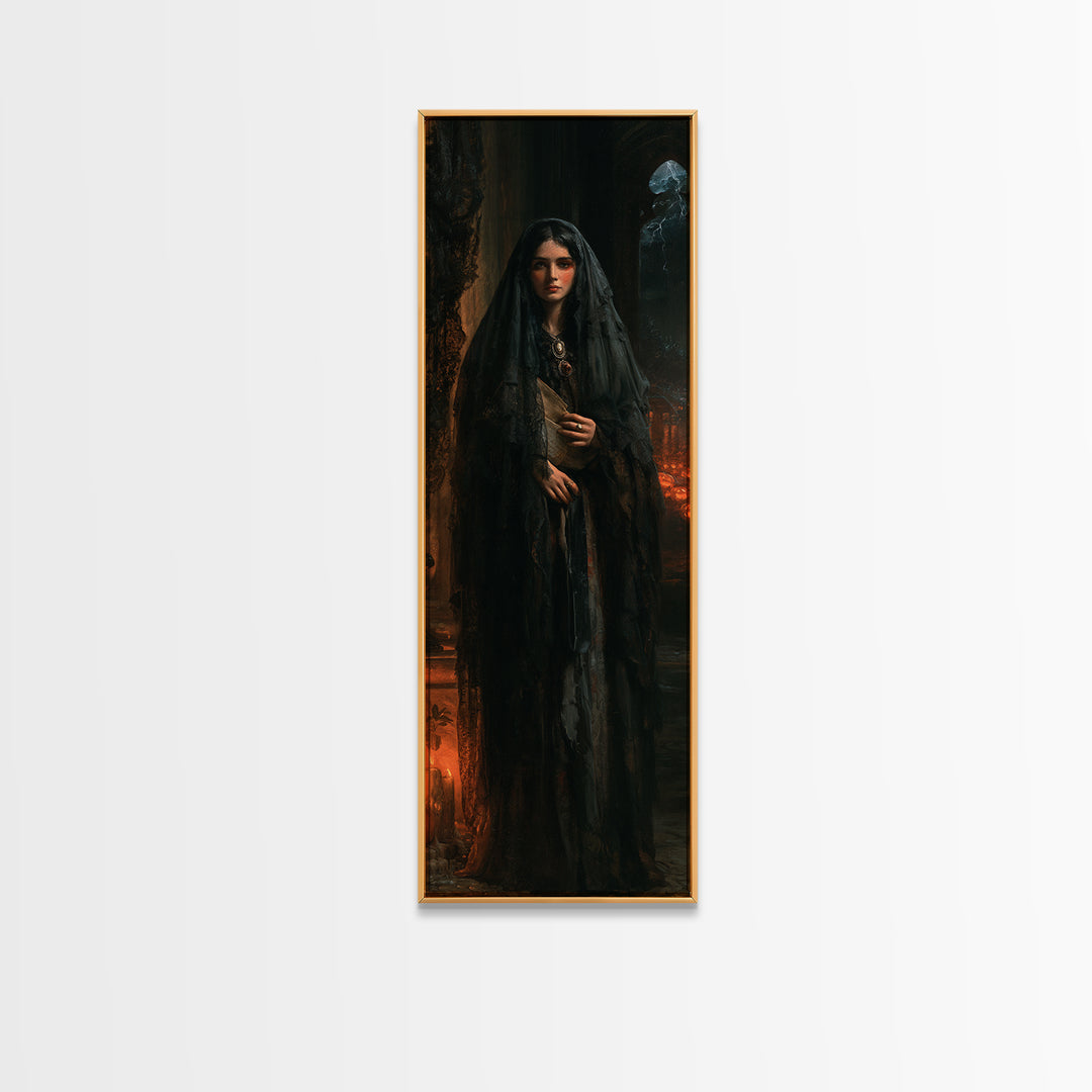 The Veiled Mourner, Victorian Ghost Portrait, Tall Narrow Canvas Print, Classic Halloween Decor, Gothic Wall Decor, Classic Monster Art