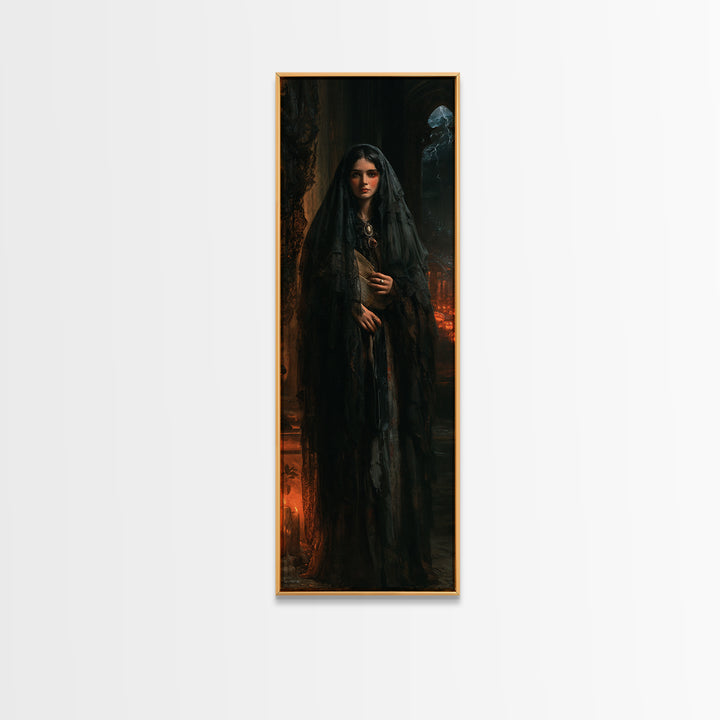 The Veiled Mourner, Victorian Ghost Portrait, Tall Narrow Canvas Print, Classic Halloween Decor, Gothic Wall Decor, Classic Monster Art